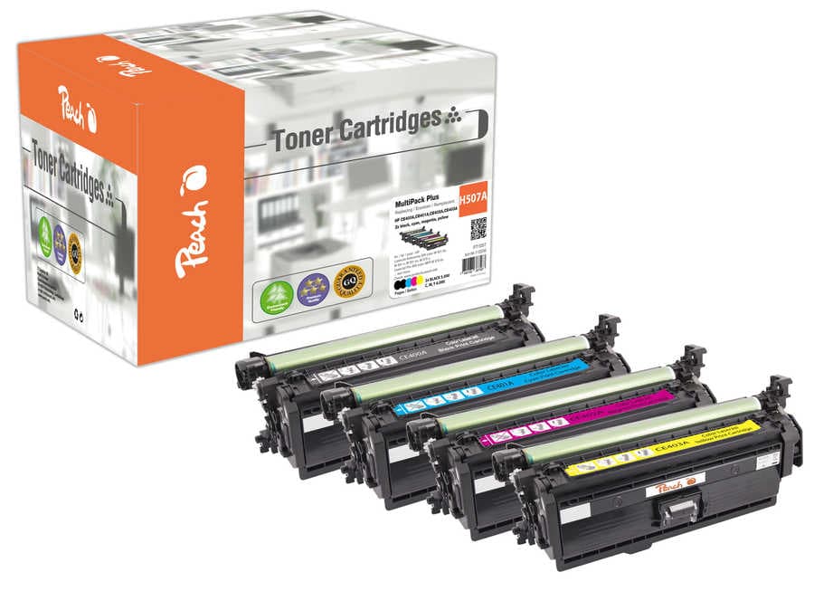 Peach HP 507 A 5 Toner (2*bk, c/m/y) ersetzt HP No. 507A, CE400A*2, CE401A, CE402A, CE403A für z.B. HP LaserJet Enterprise 500 color M 551 dn